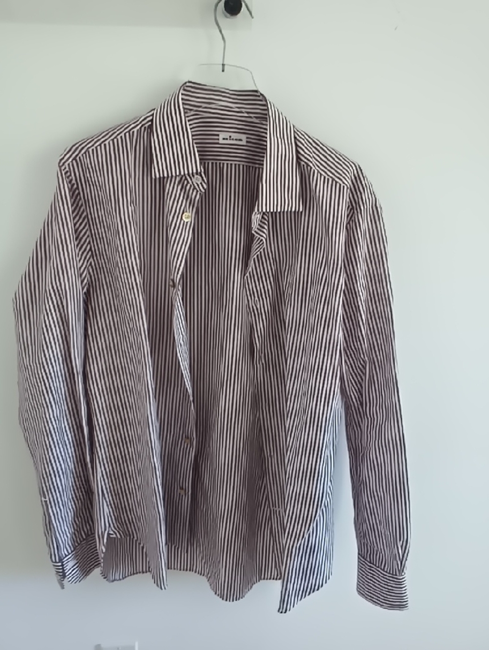 Kiton White and Burgundy Striped Dress Shirt